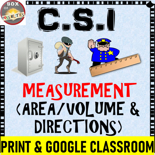 Teaching measurement to your students can be fun when you use CSI math activities or worksheets. This CSI math activity will engage your elementary or middle school students as they use math (area, volume, cardinal directions, & time) to figure out who robbed the bank. Use it as a review or fun classroom activity and enhance your students understanding of measurement. #measurement #CSImath #elementary #math #mathactivities #middleschool #grade5 #grade6 #CSI #area #volume #worksheets #activities