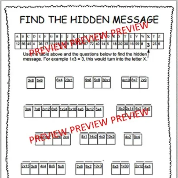 Hidden Mystery Math Messages: Multiplication & Basic Facts