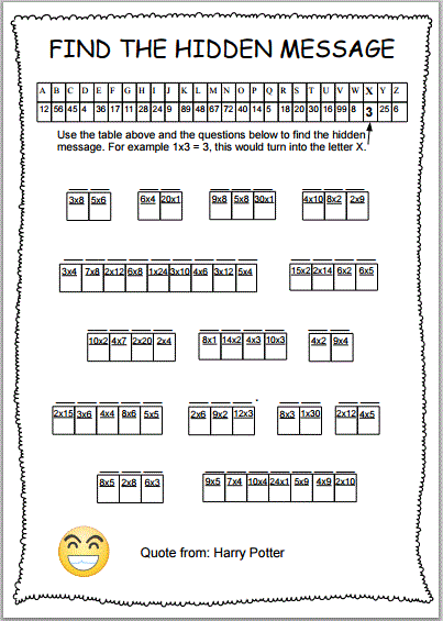 Multiplication Secret Message Worksheets