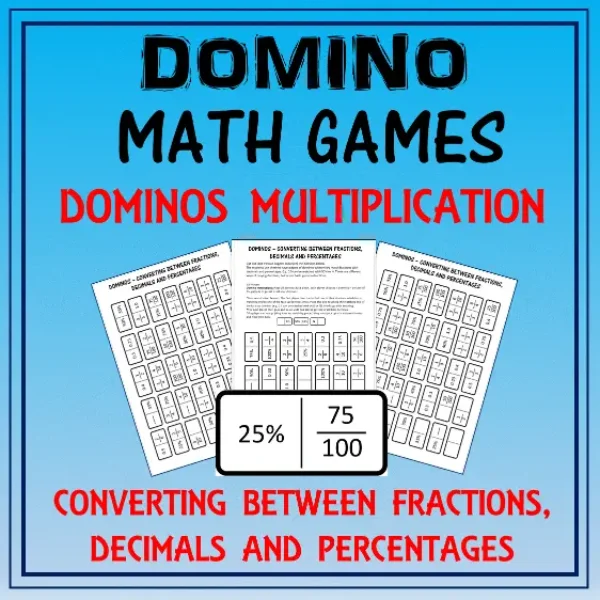 Domino Math: Converting Fractions-Decimals-Percentages & Domino Multiplication