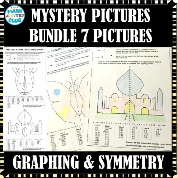 Mystery Pictures, Graphing & Symmetry Math Bundle