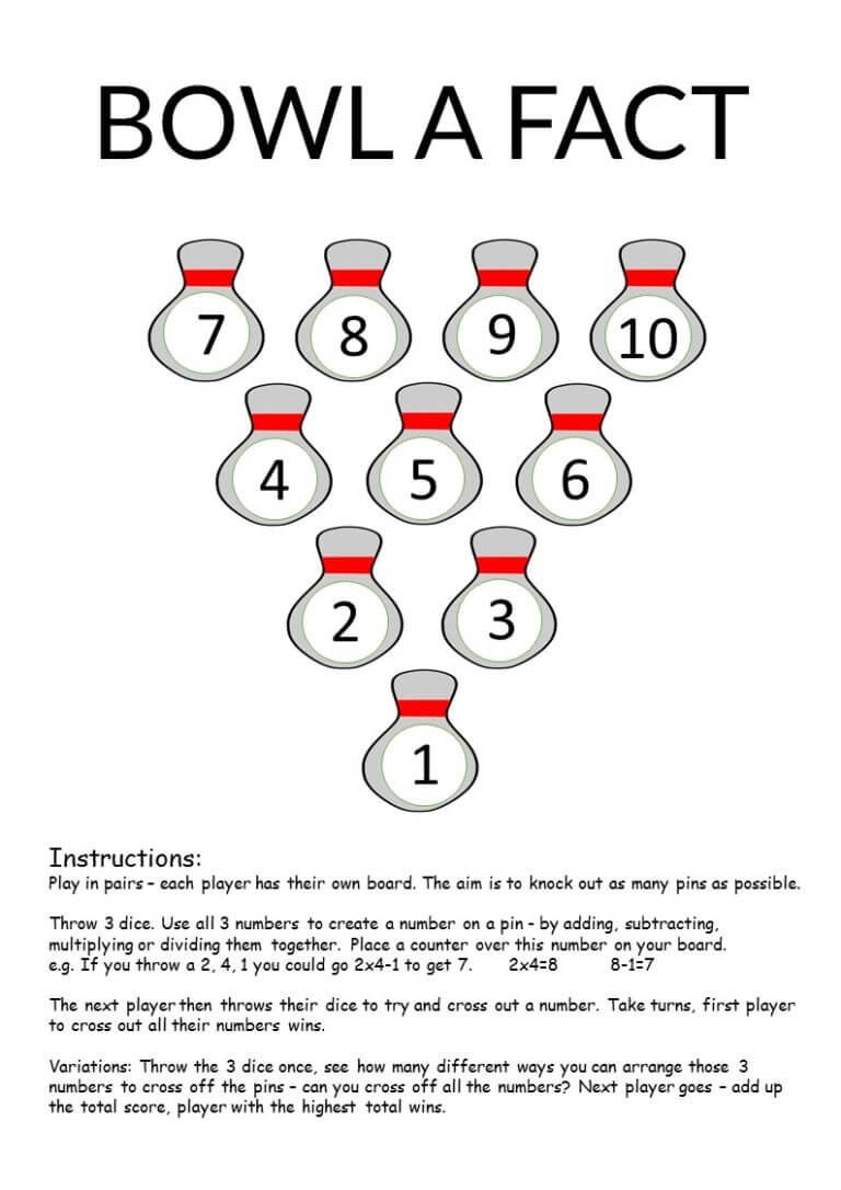 Bowl A Fact Basic Facts Maths Game Math Activities Club