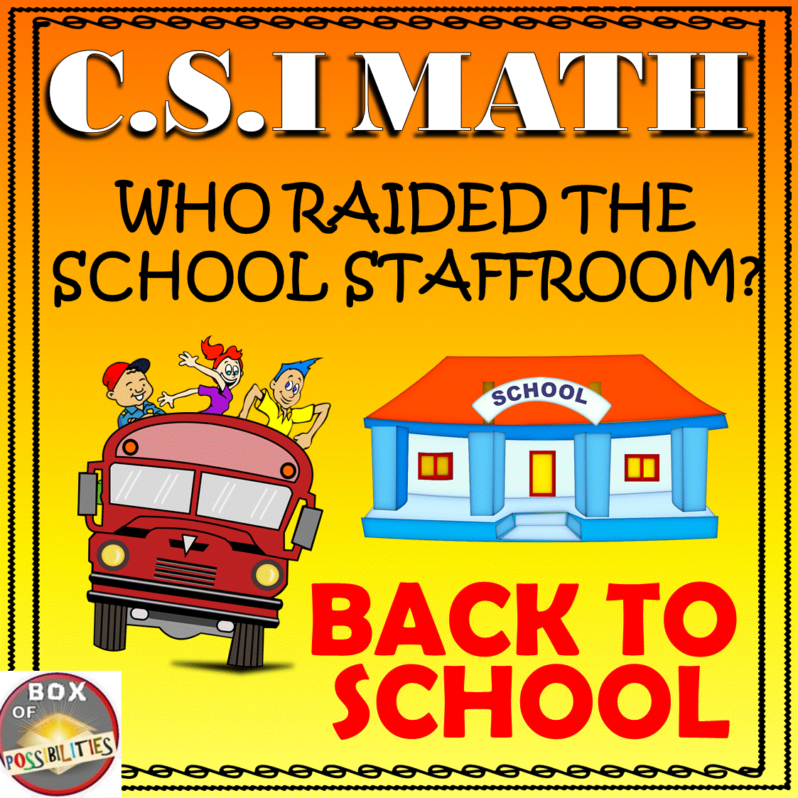 A fun back to school math activity for your students! This CSI math activity/worksheet will engage your elementary or middle school students as they use math to figure out who raided the school staffroom! (multiplication, graphing, PEDMAS, division & algebra). Use this math mystery to get your students loving math at the start of the year! #math #backtoschool #elementary #middleschool #mathactivity #grade4 #grade5 #grade6 #CSI #worksheets #activities #multiplication #mathmystery