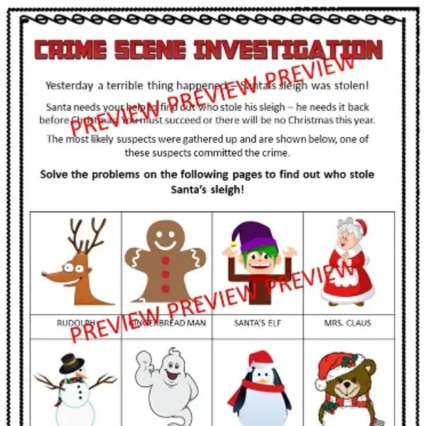 Christmas CSI Math Activity ADVANCED