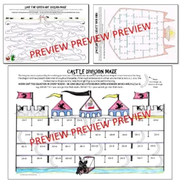 Division Mazes Math Activity - 10 Pack!