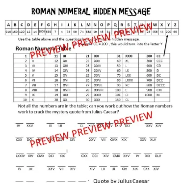 Roman Numerals Activity: Hidden Message