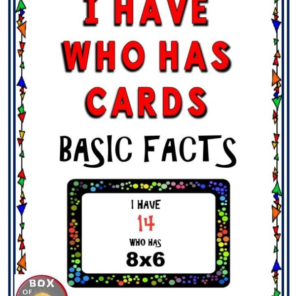 I Have Who Has Basic Facts: Multiplication (with some addition and subtraction). This is a fun whole class game which allows your students to practice their basic facts and multiplication. This basic facts game/activity will be a great for your elementary or middleschool classroom and can be used as a fun math starter, or warm-up activity. #mathgames #elementary #mathactivities #grade5 #grade6 #games #multiplication #activities #basicfacts