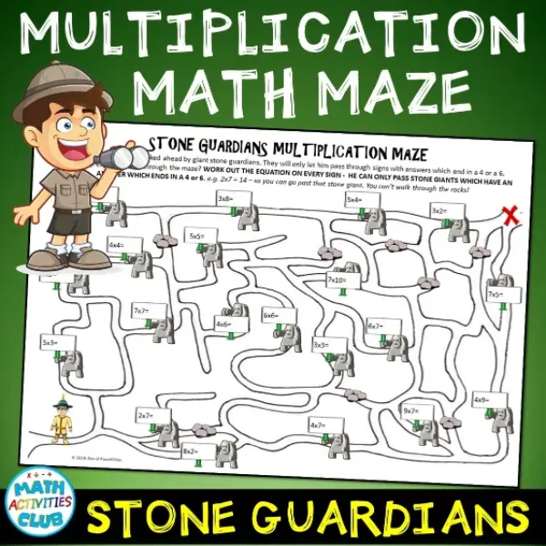 Free Multiplication activity: Multiplication Maze - Stone Guardians