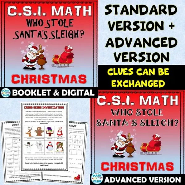 Christmas CSI Math Activity Combined Bundle (Grade 2-3 + Standard + Advanced)