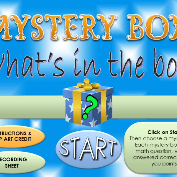 PowerPoint Math Warm-Up Game: Mystery Box. Fun Math Game. This PowerPoint math game is great to use as a math warm-up or just as a fun activity to review some math skills. It can be used as a whole class activity, a small group activity, or an individual activity if the students have their own devices. Students choose a mystery box from the home page. Each mystery box has it's own math question (multiplication, volume, word problems). #mathgames #mathactivities #grade5 #grade6 #powerpointgame