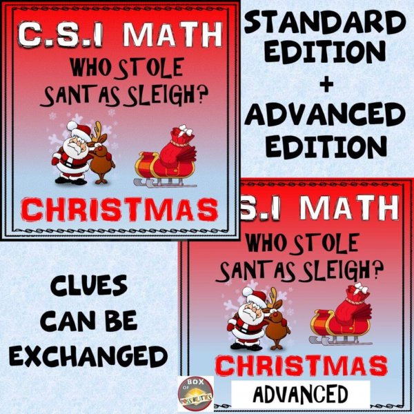 A fun Christmas math activity for your students! This CSI math activity/worksheet will engage your elementary or middle school students as they use math to figure out who stole Santa's sleigh! (multiplication, fractions, prealgebra, & adding decimals). Use this math mystery as a review or fun classroom activity before Christmas. #math #Christmas #elementary #middleschool #mathactivity #grade4 #grade5 #grade6 #CSI #worksheets #activities #multiplication #christmasactivity #mathmystery