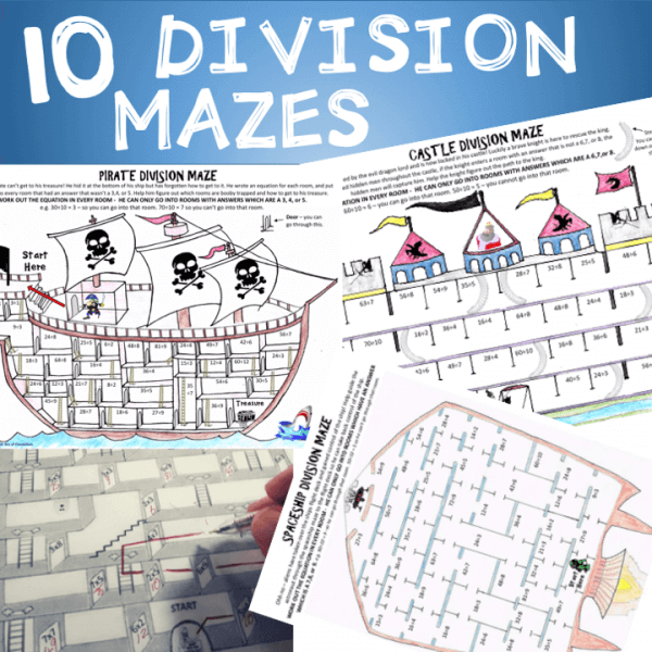 Division Activity – Division Maze Bundle – 10 Pack! This fun packed bundle includes ten division mazes with answers. Students will love these fun worksheets as they have to use their division knowledge to find the way through mazes. An awesome learning activity for elementary kids which can be used in your classroom as a math warm-up, bell ringers, early finisher activity, or in a math center. #division #mathmaze #funmath #5thgrade #4thgrade #6thgrade #divisionactivity #basicfacts