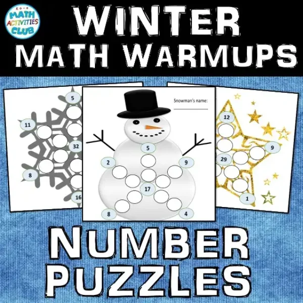 Winter Math Activity: 8 Number Puzzles. Christmas / Winter Math Warmup Activity