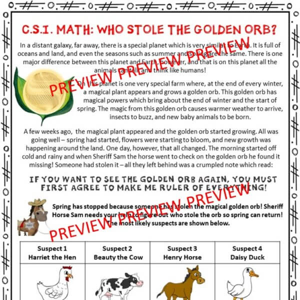 Spring Math Activity: Who Stole the Golden Orb? A Fun CSI Spring Math Activity! - Image 2