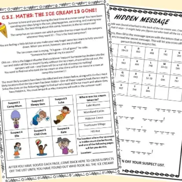 Summer Math Activity: CSI Math - Who Stole All The Ice Cream? Fun Summer Math!