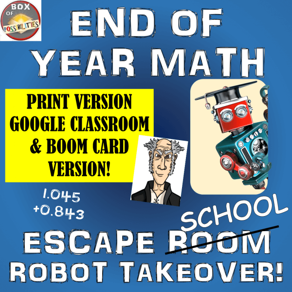 End Of Year Math Math Escape Room Robot Takeover Print Google Classroom Boom Card Versions Math Activities Club