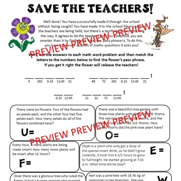 Back To School Math Escape. Grades 3-5 Plant Monsters - Help the Teachers Escape using Math! - Image 6