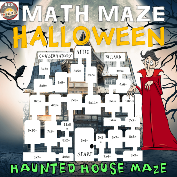 Free Haunted House Halloween Multiplication Math Maze.