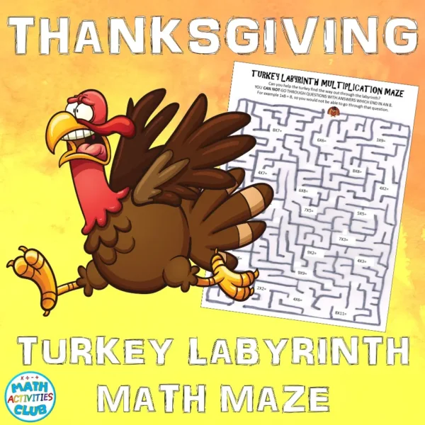 Thanksgiving Math Activity: Turkey Multiplication Maze Fun Math Warmup Printable.