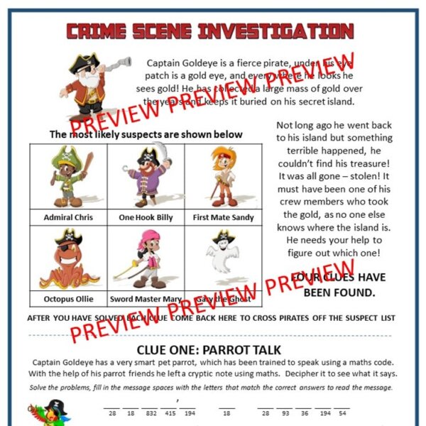 Mini CSI Math Mystery: Pirates! Who Took The Treasure? Printable + Digital Math.