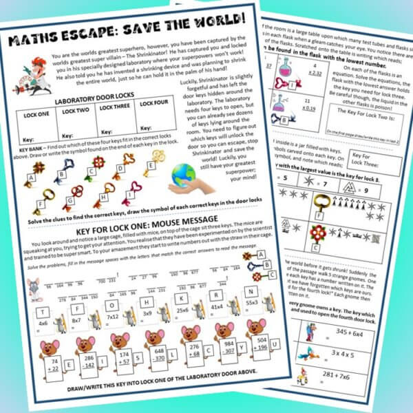 Mini Math Escape Room Printable. Escape the Lab & Save World Fun Math Activity! - Image 5