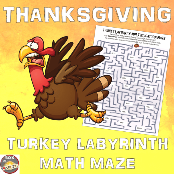 Thanksgiving Math Activity: Turkey Multiplication Maze Fun Math Warmup Printable.
