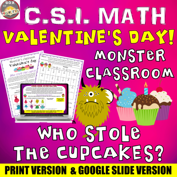 Valentines Day Math Activity: Valentine CSI Math Mystery. Who Took the Cupcakes?