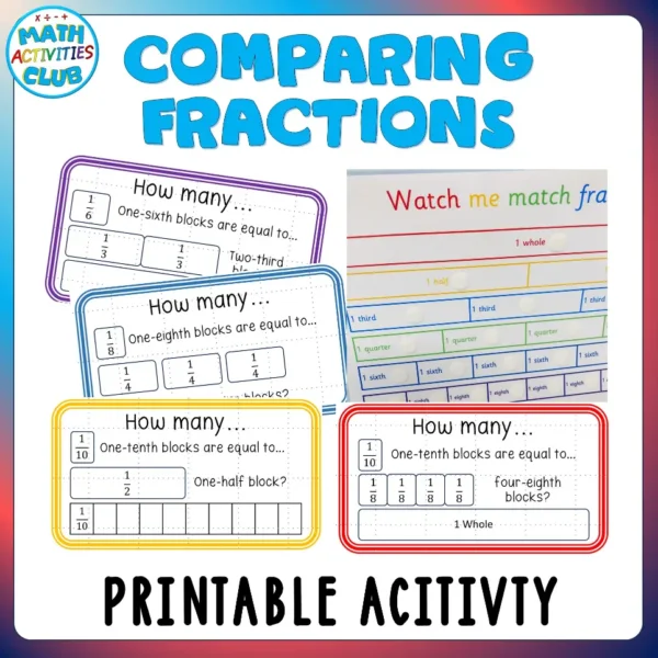 Fraction Review Cards. Comparing Fractions & Matching Fractions Math Activity