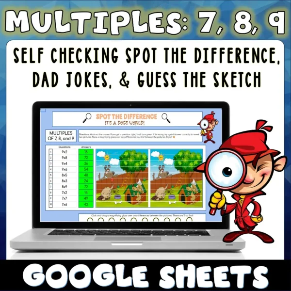 Multiples of 7, 8, & 9 (Times Tables) Google Sheet Activities.