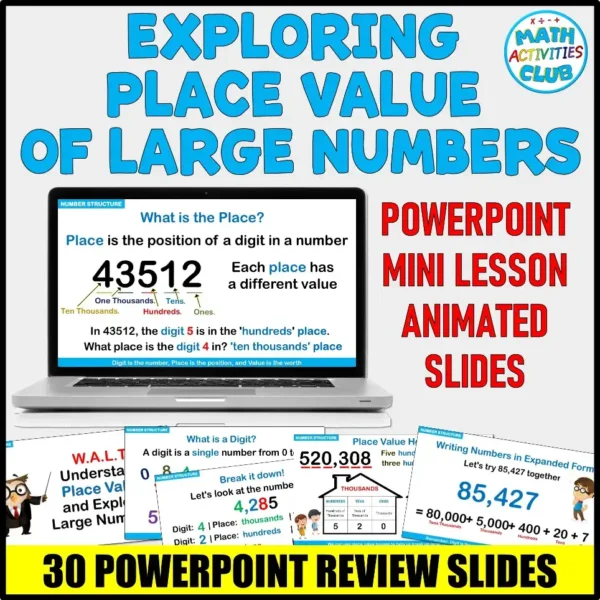 Place Value of Large Numbers PowerPoint Slides. Place Value Mini Lesson.