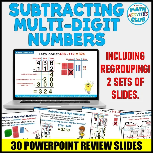 Subtracting Multi-Digit Numbers PowerPoint Slides. Teaching Slides. Grade 3-6