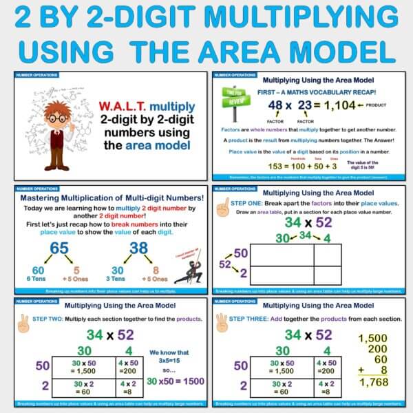 Area Model Multiplication 2-Digits by 2-Digits PowerPoint Slides. - Image 3