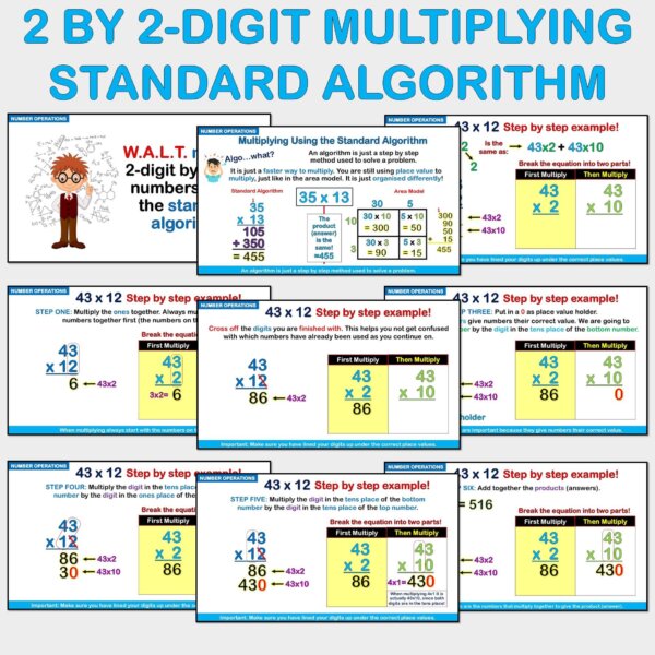 Standard Algorithm Multiplication 2-Digit by 2-Digit Numbers PowerPoint Slides - Image 3