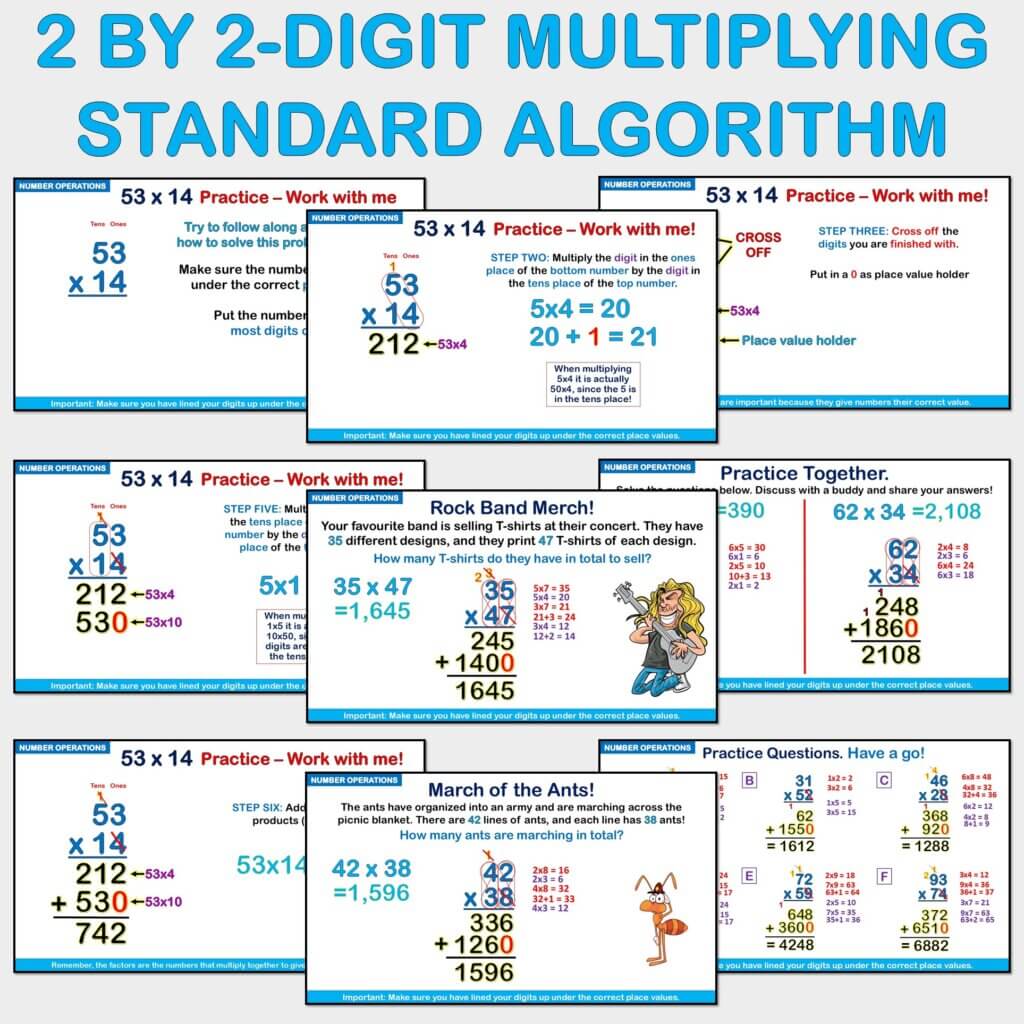 Standard Algorithm Multiplication 2-Digit by 2-Digit Numbers PowerPoint ...