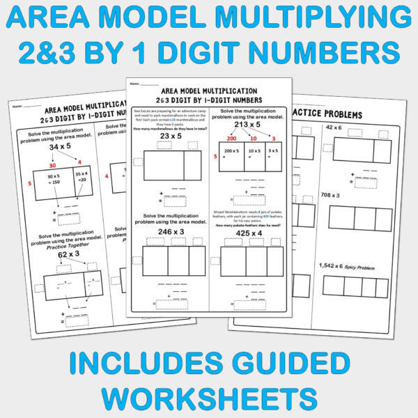 Area Model Multiplication 2&3 Digit by 1 Digit Numbers PowerPoint Slides. - Image 5