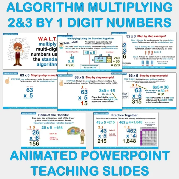 Standard Algorithm Multiplication 2&3-Digit by 1-Digit Numbers PowerPoint Slides. - Image 3