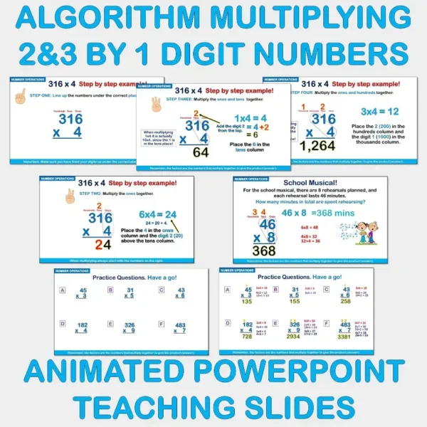 Standard Algorithm Multiplication 2&3-Digit by 1-Digit Numbers PowerPoint Slides. - Image 4