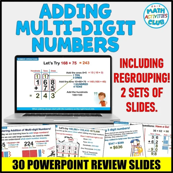 Adding Multi-Digit Numbers PowerPoint Slides. . Grades 3-6. Teaching Slides