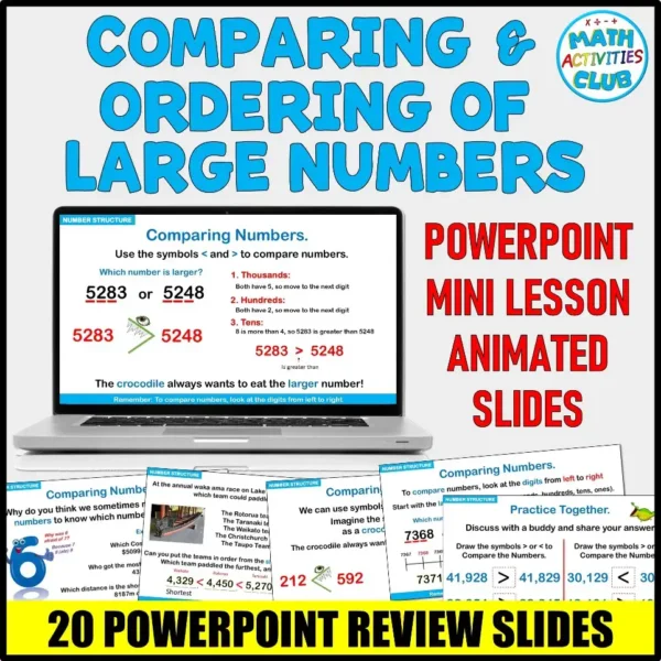 Comparing and Ordering of Large Numbers PowerPoint Slides. Teaching Slides Lesson.