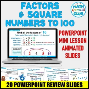 Factors and Square Numbers PowerPoint Slides. Teaching Slides Mini Lesson.