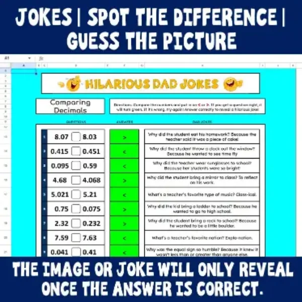 Comparing Decimals Google Sheet Activities