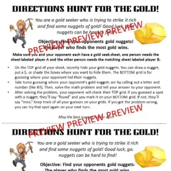 Simplifying Fractions Hunt for the Gold Nuggets Math Game.