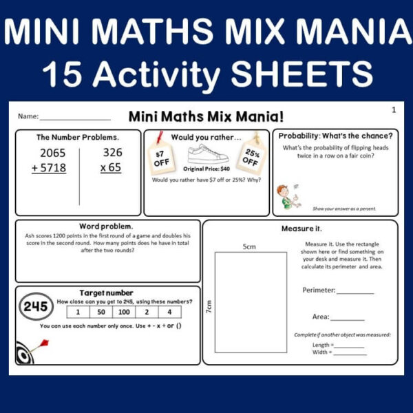 Mini Math Mix Mania Activity Independent Math Sheets Grades 5-8. - Image 2