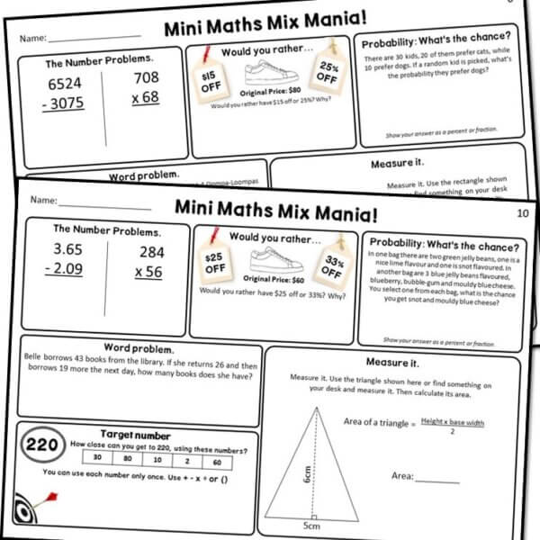 Mini Math Mix Mania Activity Independent Math Sheets Grades 5-8. - Image 3