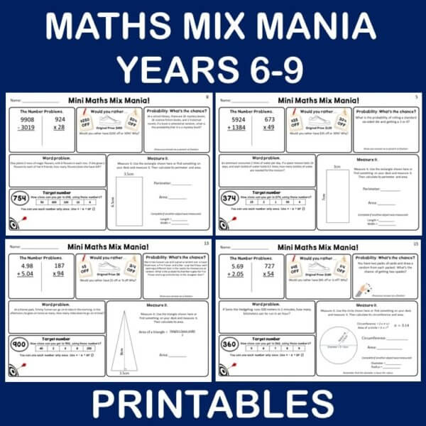 Mini Math Mix Mania Activity Independent Math Sheets Grades 5-8. - Image 4